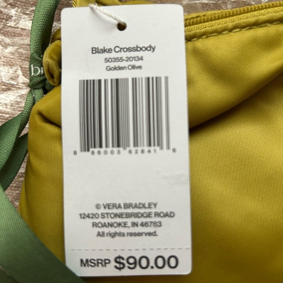 NWT Vera Bradley Nylon Blake Crossbody Handbag Golden Olive New - Picture 3 of 4